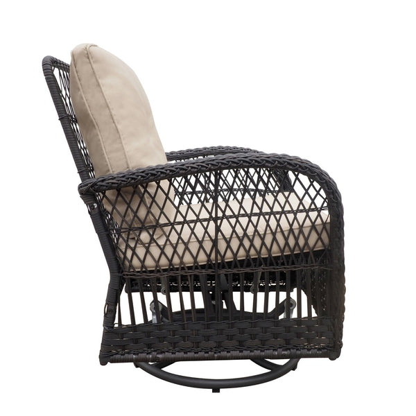 English Elm 3 Piece Outdoor Wicker Rocking Bistro Set with Glass Top Table for Patio Porch W1889111359