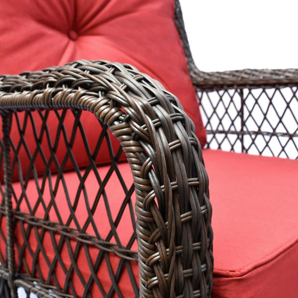 English Elm Outdoor Wicker Swivel Rocker Bistro Set with Tempered Glass Table Resort Patio W1889S00008