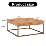 English Elm Modern Rectangular Coffee Table, Dining Table. Mdf Desktop With Metal Legs. Suitable For Restaurants and Living Rooms. The Size :31.5"*31.5"*14.37"