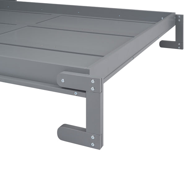 English Elm Queen Murphy Bed with Shelf — Space-Saving Wall Bed, Pine/MDF Construction, 600lb Capacity, Desk Surface Gray GX000350AAE