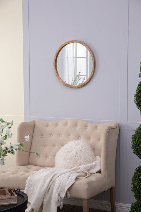 English Elm 19.5" Round Iron Wall Mirror with Rope Strap Hanger for Bathroom or Entryway W2078124340