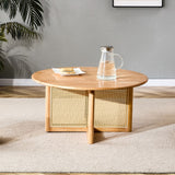 English Elm Naturally Elegant Wooden Coffee Table With Faux Rattan Accents - Perfect For Stylish Living Rooms and Cozy Tea Time