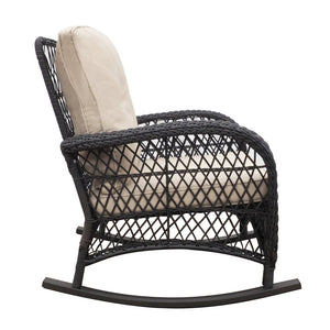 English Elm 3 Piece Outdoor Wicker Rocking Bistro Set with Glass Top Table for Patio Porch W1889111346