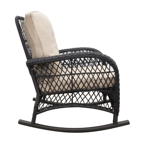 English Elm 3 Piece Outdoor Wicker Rocking Bistro Set with Glass Top Table for Patio Porch W1889111346