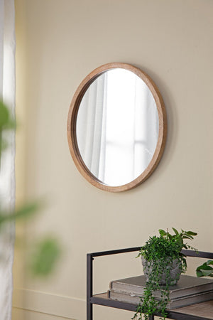 English Elm 19.5" Round Iron Wall Mirror with Rope Strap Hanger for Bathroom or Entryway W2078124340