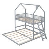 Hearth and Haven Sophiagra Twin over Twin House Bunk Bed with Extending Trundle and Ladder, Grey