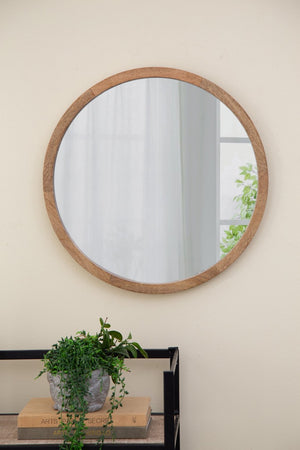 English Elm 19.5" Round Iron Wall Mirror with Rope Strap Hanger for Bathroom or Entryway W2078124340