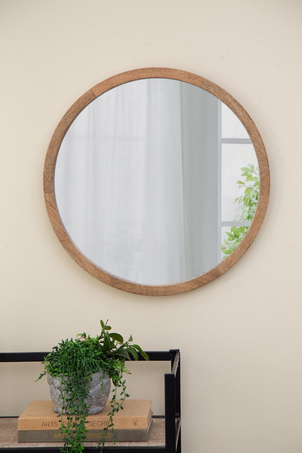 English Elm 19.5" Round Iron Wall Mirror with Rope Strap Hanger for Bathroom or Entryway W2078124340