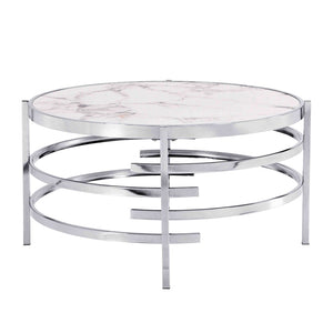 English Elm 32.48'' Round Sintered Stone Coffee Table with Polished Chrome Base for Living Room W821115001