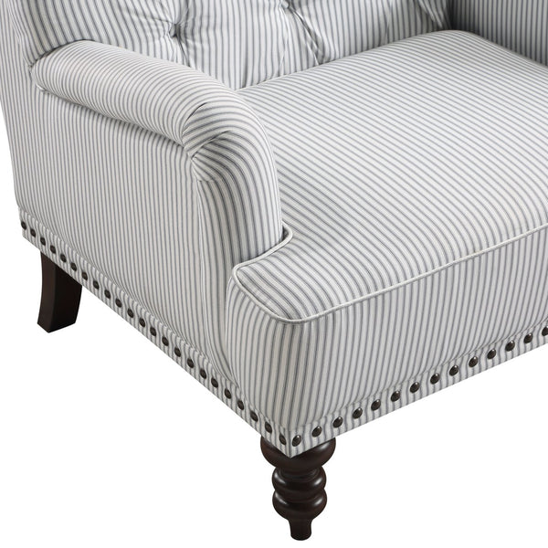 English Elm Luxurious Holland Park Button Tufted Velvet Accent Chair with Turned Legs and Nailhead Trim, Elegant Gray 34 L x 36.25 W x 31.75 H B011126021