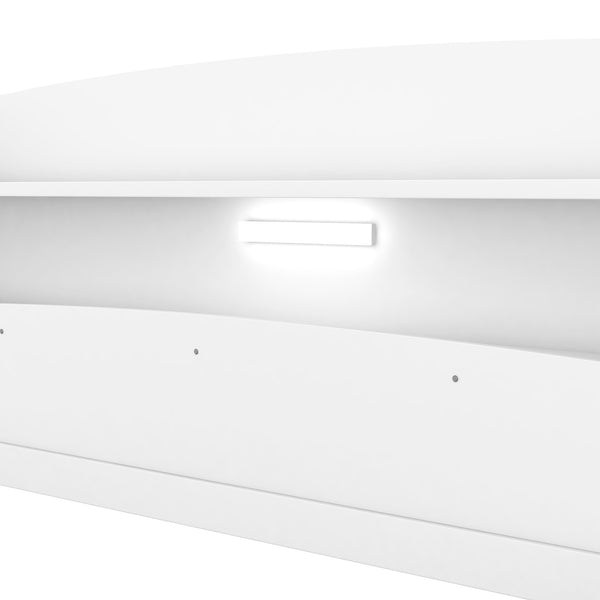 English Elm Wood Full Size Platform Bed with LED Headboard Light, Built-In Storage and Guardrails, Sturdy Pine Frame White GX001023AAK