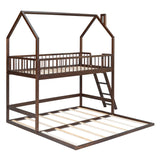 Hearth and Haven Sophiagra Twin over Twin House Bunk Bed with Extending Trundle and Ladder, Espresso