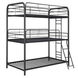 English Elm Furniture Steel Triple Bunk Bed with Staircase Three Twin Tiers for Kids Rooms W311S00036