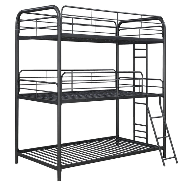 English Elm Furniture Steel Triple Bunk Bed with Staircase Three Twin Tiers for Kids Rooms W311S00036