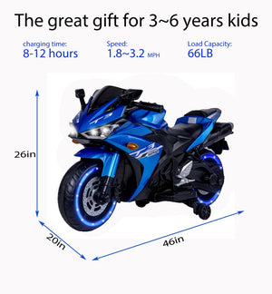 English Elm Kids 12v Electric Ride on Motorcycle with Light up Wheels Bluetooth and Training Blue W1760110297