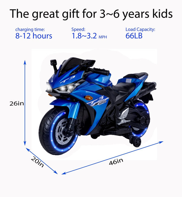 English Elm Kids 12v Electric Ride on Motorcycle with Light up Wheels Bluetooth and Training Blue W1760110297