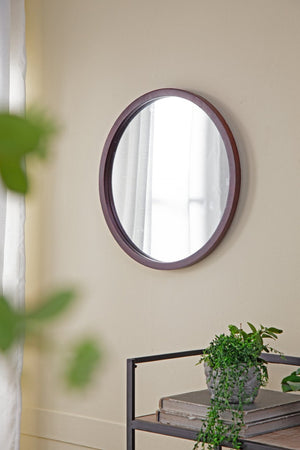 English Elm 19.5" Round Iron Wall Mirror with Rope Strap Hanger for Bathroom or Entryway Brown W2078124339