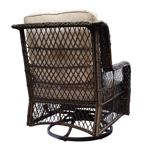 English Elm Outdoor Bistro Set with Pe Wicker Swivel Rockers and Tempered Glass Coffee Table W1889S00002
