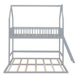 Hearth and Haven Sophiagra Twin over Twin House Bunk Bed with Extending Trundle and Ladder, Grey