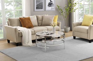 English Elm 32.48'' Round Sintered Stone Coffee Table with Polished Chrome Base for Living Room W821115001