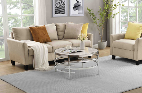 English Elm 32.48'' Round Sintered Stone Coffee Table with Polished Chrome Base for Living Room W821115001