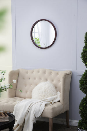 English Elm 19.5" Round Iron Wall Mirror with Rope Strap Hanger for Bathroom or Entryway Brown W2078124339