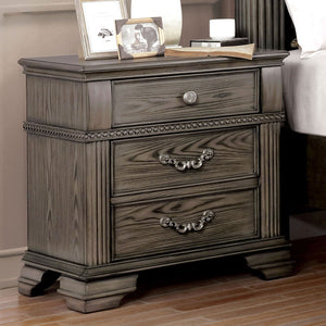 English Elm Gray Elegant Nightstand with Arched Trim and Reeded Posts, Solid Wood 28"W x17"D x29"H, Satin Nickel Hardware B011126022