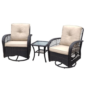English Elm 3 Piece Outdoor Wicker Rocking Bistro Set with Glass Top Table for Patio Porch W1889111359