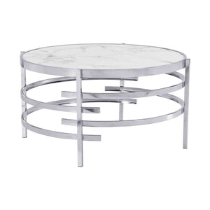 English Elm 32.48'' Round Sintered Stone Coffee Table with Polished Chrome Base for Living Room W821115001