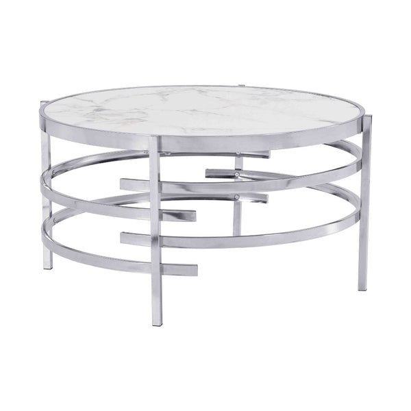 English Elm 32.48'' Round Sintered Stone Coffee Table with Polished Chrome Base for Living Room W821115001