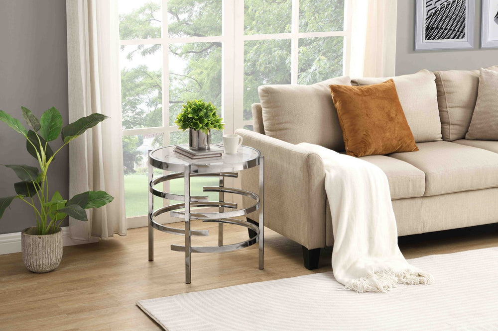 English Elm Modern Round Sintered Stone Top End Table Chrome Frame Living Room Accent W821114994