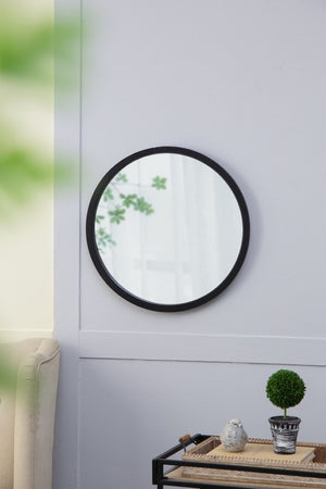 English Elm 19.5" Round Iron Wall Mirror with Rope Strap Hanger for Bathroom or Entryway Black W2078124341