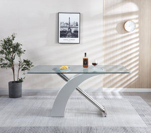 English Elm Stylish Glass Top Dining Table with Chrome Accents and Lacquer Base Seats Six W1311S00012