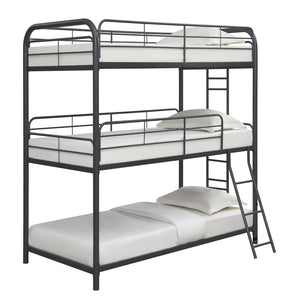 English Elm Furniture Steel Triple Bunk Bed with Staircase Three Twin Tiers for Kids Rooms W311S00036