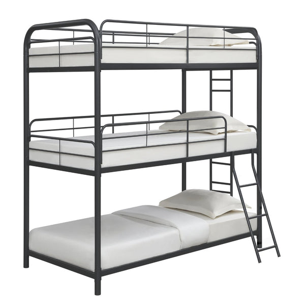 English Elm Furniture Steel Triple Bunk Bed with Staircase Three Twin Tiers for Kids Rooms W311S00036