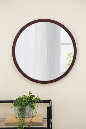 English Elm 19.5" Round Iron Wall Mirror with Rope Strap Hanger for Bathroom or Entryway Brown W2078124339