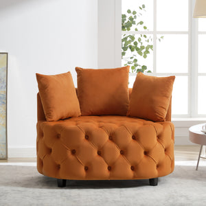 English Elm A&A Velvet Barrel Accent Chair with Curved Back and Plush Seat — Stylish Living Room Statement Piece Orange W114394736