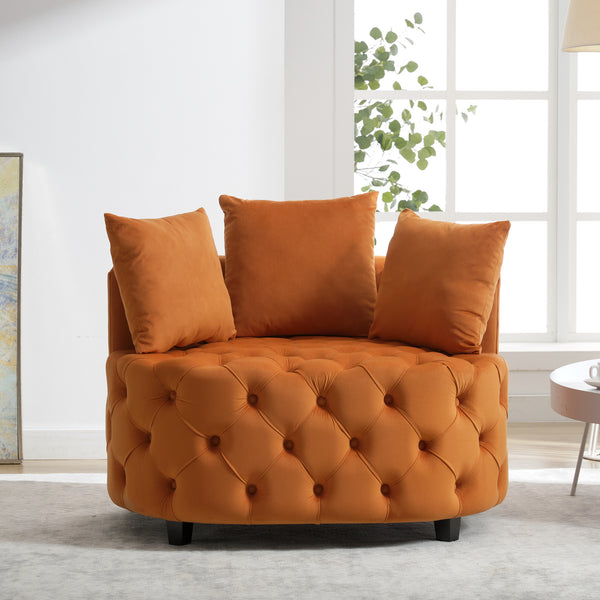 English Elm A&A Velvet Barrel Accent Chair with Curved Back and Plush Seat for Living Room Comfort and Style Orange W114394736