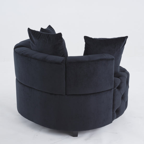 English Elm A&A Velvet Barrel Accent Chair with Curved Back and Plush Seat for Living Room Comfort and Style Black W114394735