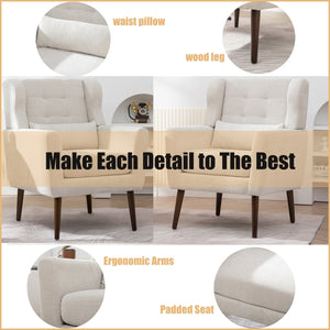 English Elm Modern Accent Chair Chenille Upholstered Foam Seat Ergonomic Padded Lounge Armchair with Wood Legs — Beige, Mid-Century Comfort for Living Room W1028122699