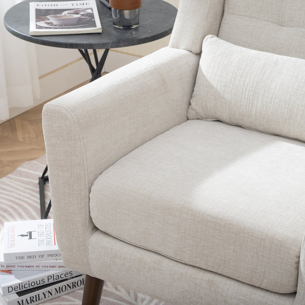 English Elm Modern Accent Chair Chenille Upholstered Foam Seat Ergonomic Padded Lounge Armchair with Wood Legs — Beige, Mid-Century Comfort for Living Room W1028122699