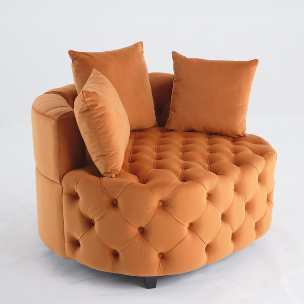 English Elm A&A Velvet Barrel Accent Chair with Curved Back and Plush Seat for Living Room Comfort and Style Orange W114394736