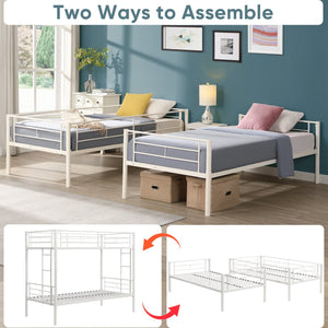 English Elm Twin Twin Over Twin Metal Bunk Bed White Steel Frame with Safety Rails, 2 Ladders, Space-Saving Durable Design W1916115251