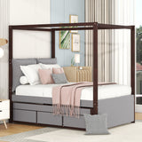 Hearth and Haven Full Size Upholstered Canopy Bed with Trundle and 3 Drawers SF000030AAE