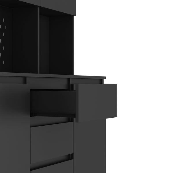 English Elm 74" Freestanding Buffet with Hutch - Black 6-Door Kitchen Pantry Cabinet, 3 Shelves, 2 Drawers, Multipurpose Storage for Laundry, Closet W1321S00005