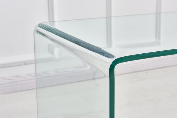 English Elm Transparent Bent Tempered Glass End Table Seamless Modern Accent for Living Room W1718P233034