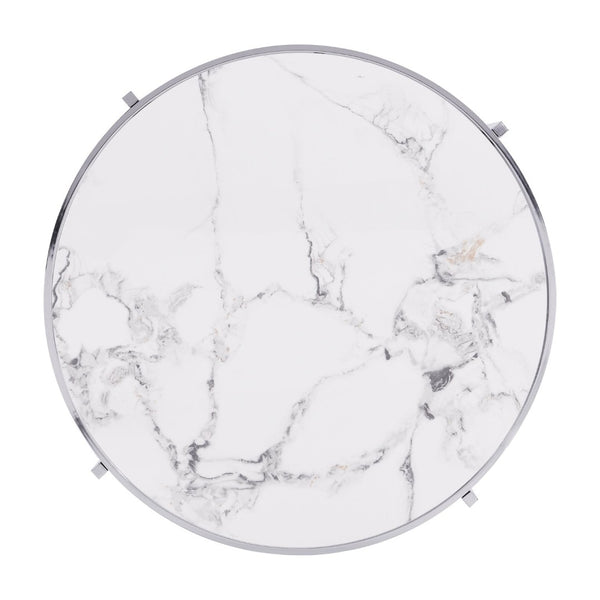 English Elm 32.48'' Round Sintered Stone Coffee Table with Polished Chrome Base for Living Room W821115001