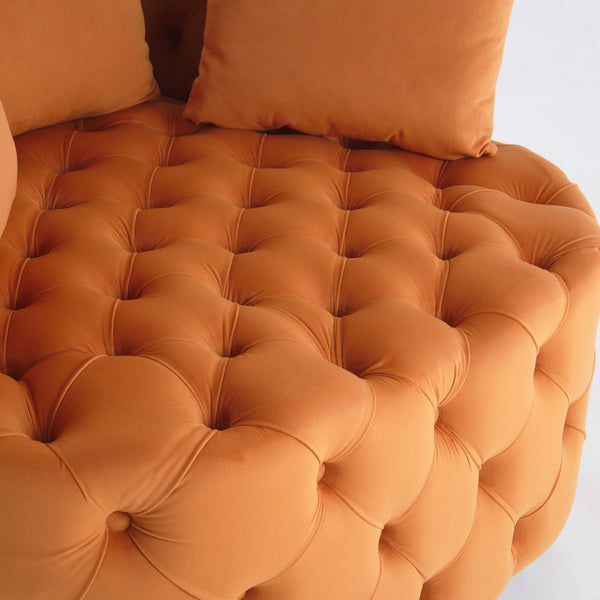 English Elm A&A Velvet Barrel Accent Chair with Curved Back and Plush Seat for Living Room Comfort and Style Orange W114394736