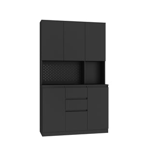 English Elm 74" Freestanding Buffet with Hutch - Black 6-Door Kitchen Pantry Cabinet, 3 Shelves, 2 Drawers, Multipurpose Storage for Laundry, Closet W1321S00005