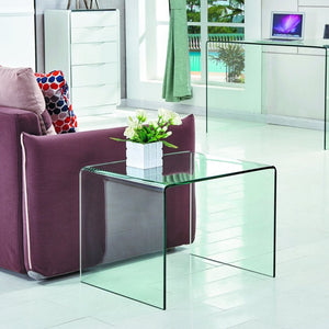 English Elm Transparent Bent Tempered Glass End Table Seamless Modern Accent for Living Room W1718P233034